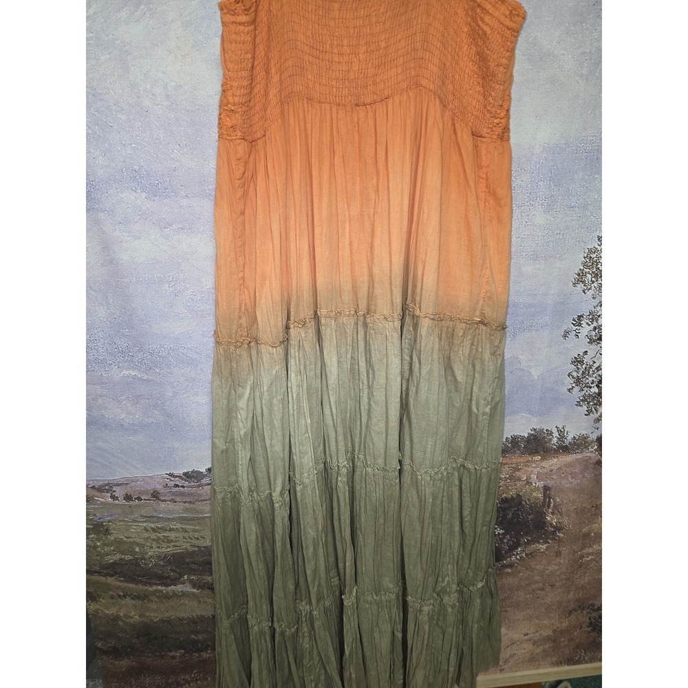 Ashley Stewart Boho Ombré Tiered Maxi Dress Orange Green Lace Details Plus Sz 18 - Picture 11 of 14